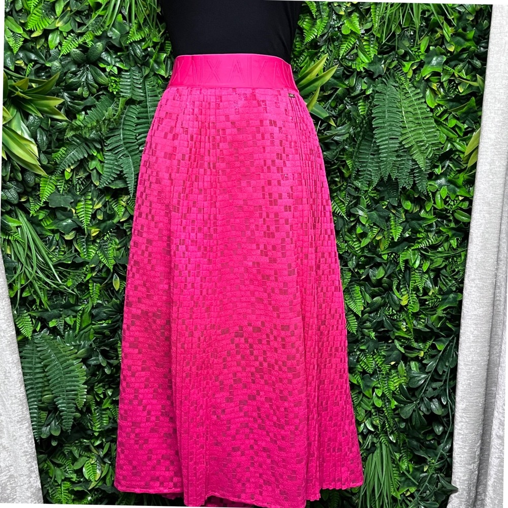 Armani Exchange Skirt Size 10 Pink Pleated Midi A Line Career Party 2983 - Picture 9 of 14